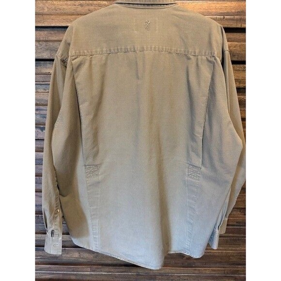 Browning Mens LRG Heavy Cotton Long Sleeve Button Front Hunting Shirt Green EUC - Picture 7 of 14